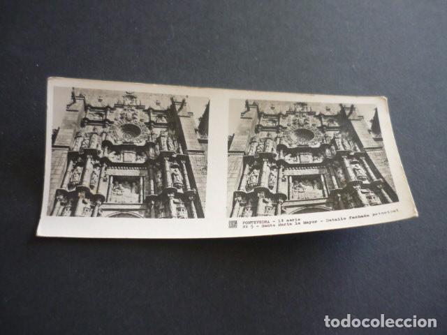Fotograf&iacute;a antigua: PONTEVEDRA SANTA MARIA LA MAYOR ANTIGUA VISTA ESTEREOSCOPICA 6 X 13 CM