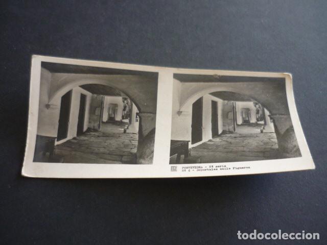 Fotograf&iacute;a antigua: PONTEVEDRA SOPORTALES CALLE FIGUEROA ANTIGUA VISTA ESTEREOSCOPICA 6 X 13 CM