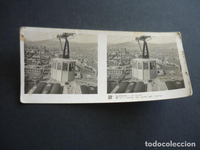 Fotograf&iacute;a antigua: BARCELONA CABINA DEL TRANVIA AEREO DEL PUERTO ANTIGUA VISTA ESTEREOSCOPICA 6 X 13 CM
