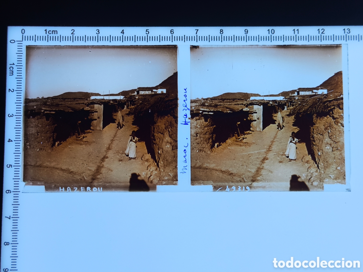 Fotograf&iacute;a antigua: Antigua placa cristal vidrio estereosc&oacute;pico Hazerou Azrou Protectorado Franc&eacute;s Marruecos