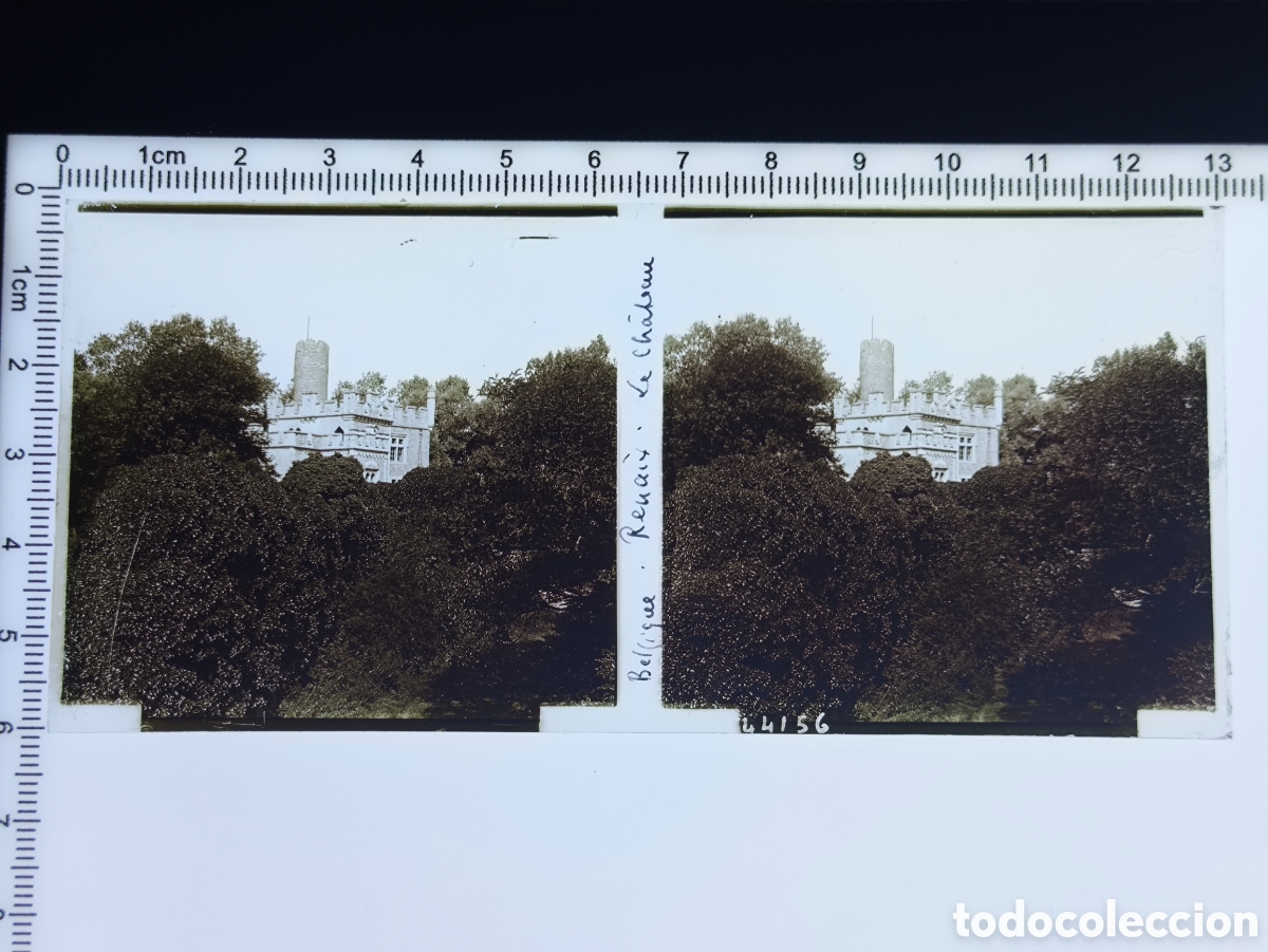 Fotograf&iacute;a antigua: Antigua placa cristal vidrio estereosc&oacute;pico Castillo Le Ch&acirc;teau de Renaix B&eacute;lgica