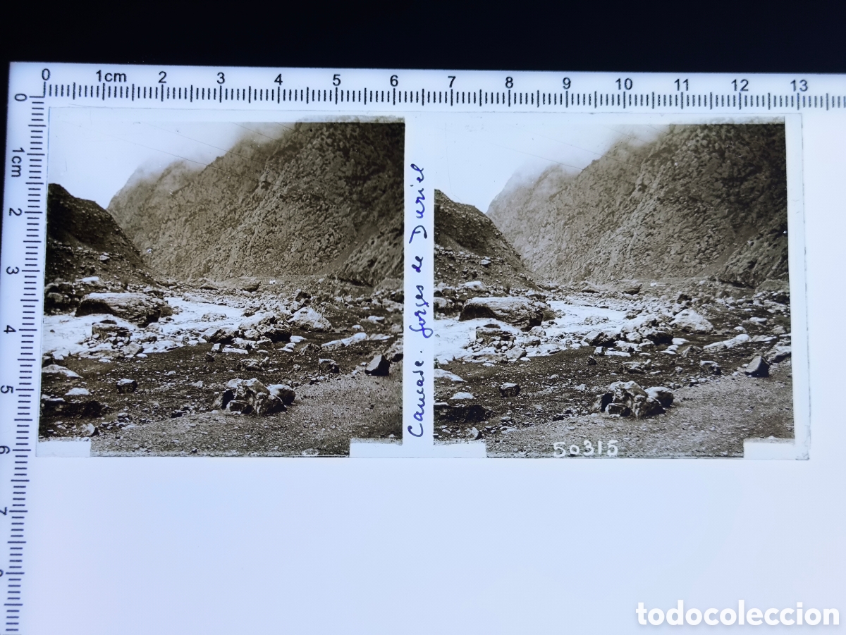 Fotograf&iacute;a antigua: Placa cristal vidrio estereosc&oacute;pico Garganta de Darial r&iacute;o T&eacute;rek C&aacute;ucaso frontera Rusia y Georgia