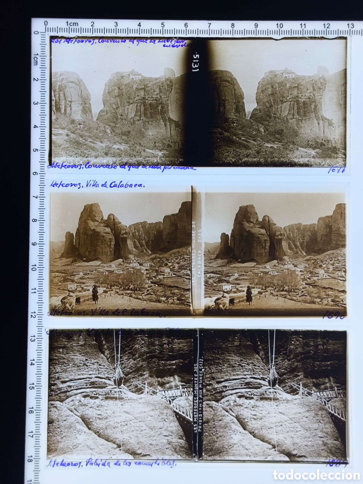 Fotograf&iacute;a antigua: Antiguas placas cristal vidrio estereosc&oacute;pico Meteora Monasterio de Agia Triada Kalambaka Grecia