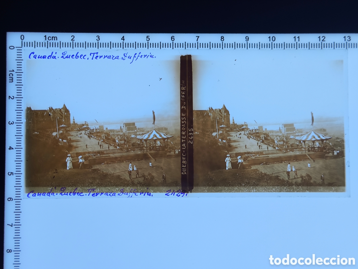 Fotograf&iacute;a antigua: Antigua placa cristal vidrio estereosc&oacute;pico Terraza Dufferin r&iacute;o San Lorenzo Quebec Canad&aacute;