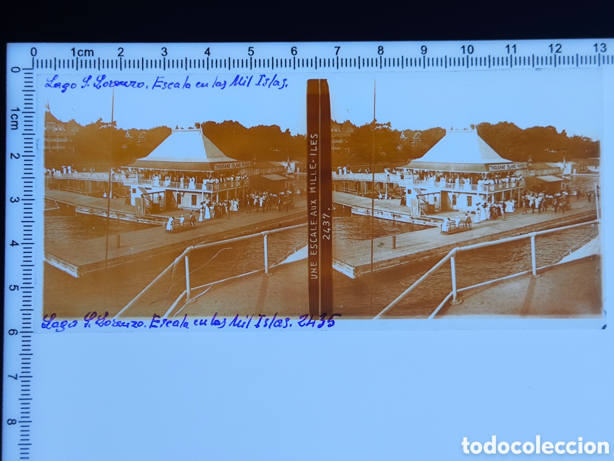 Fotograf&iacute;a antigua: Antigua placa cristal vidrio estereosc&oacute;pico Parque Mil Islas R&iacute;o San Lorenzo New York Estados Unidos
