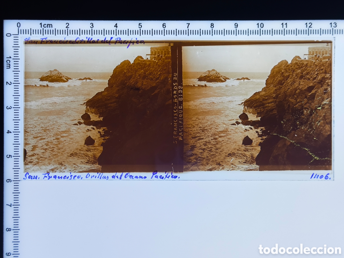 Fotograf&iacute;a antigua: Antigua placa cristal vidrio estereosc&oacute;pico Costa Pac&iacute;fico Cliff House San Francisco Estados Unidos