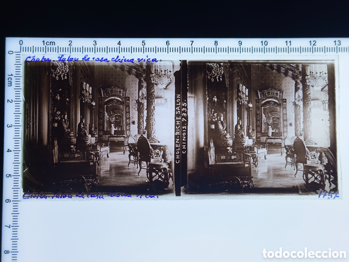 Fotograf&iacute;a antigua: Antigua placa cristal vidrio estereosc&oacute;pico Rico Sal&oacute;n Chino Cholon Saigon Vietnam