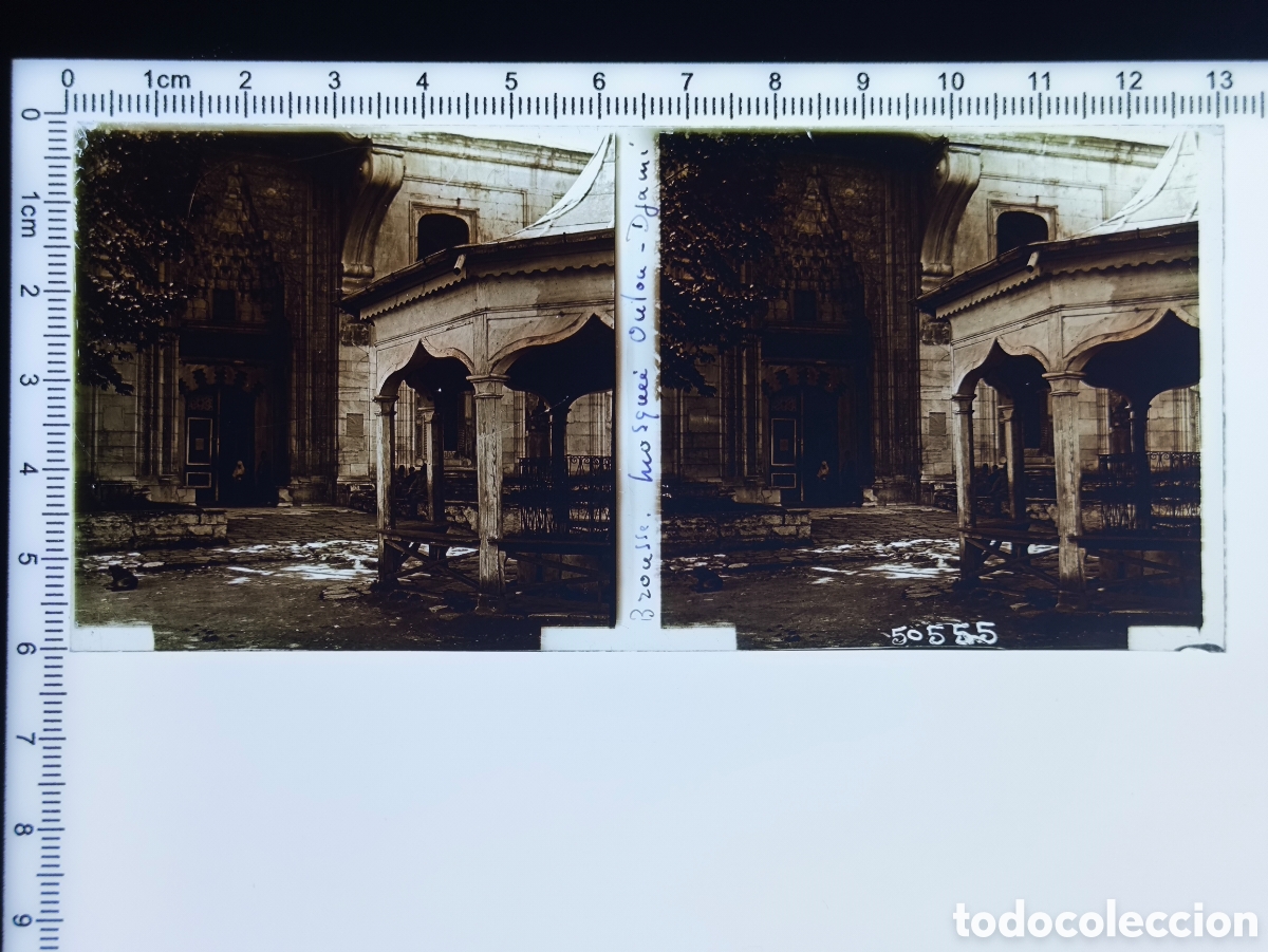 Fotograf&iacute;a antigua: Antigua placa cristal vidrio estereosc&oacute;pico Mezquita Verde Yesil Cami Bursa Turqu&iacute;a