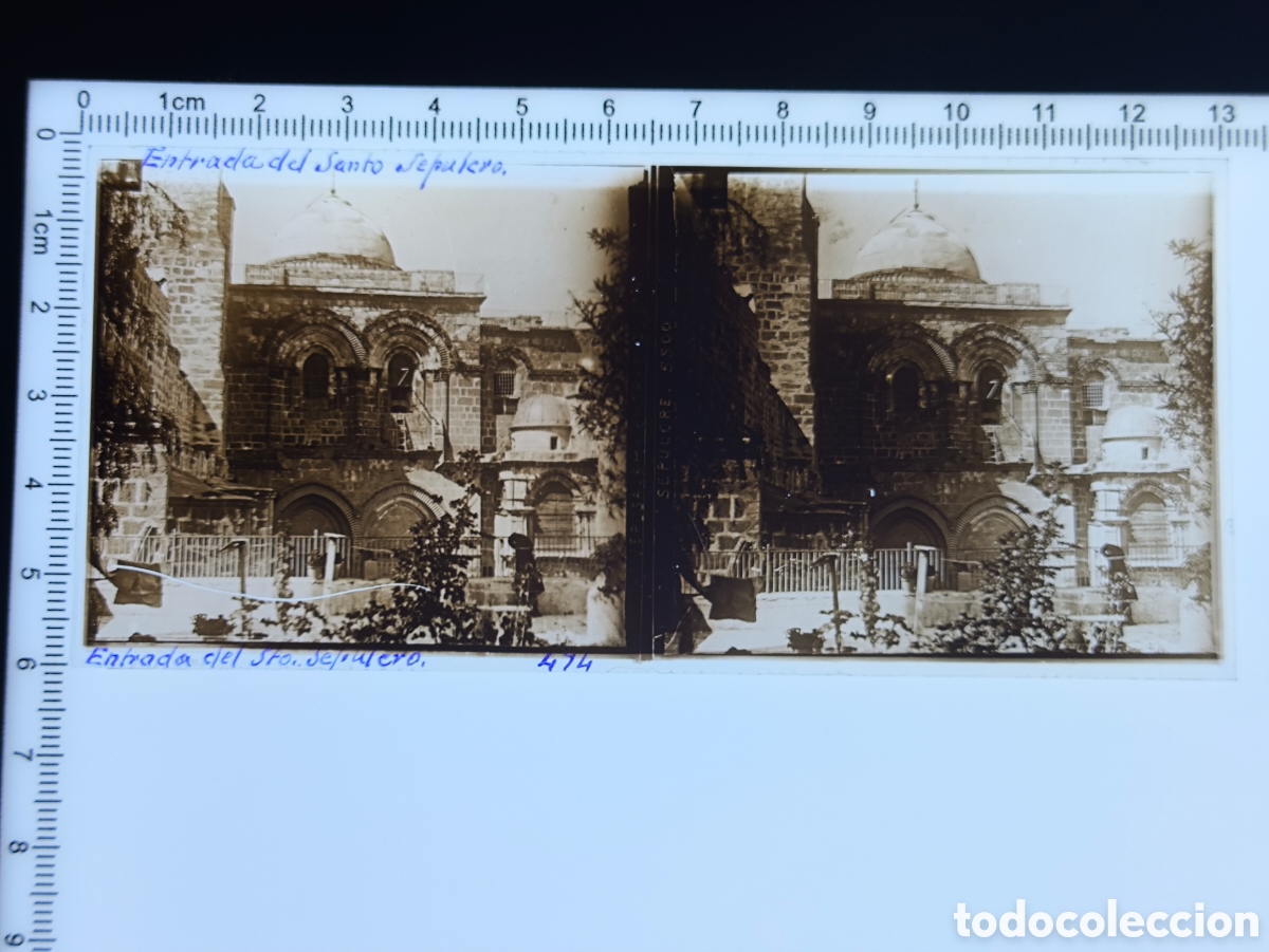 Antique Photography: Antigua placa cristal vidrio estereosc&oacute;pico Bas&iacute;lica Santo Sepulcro V&iacute;a Crucis Jerusal&eacute;n Palestina