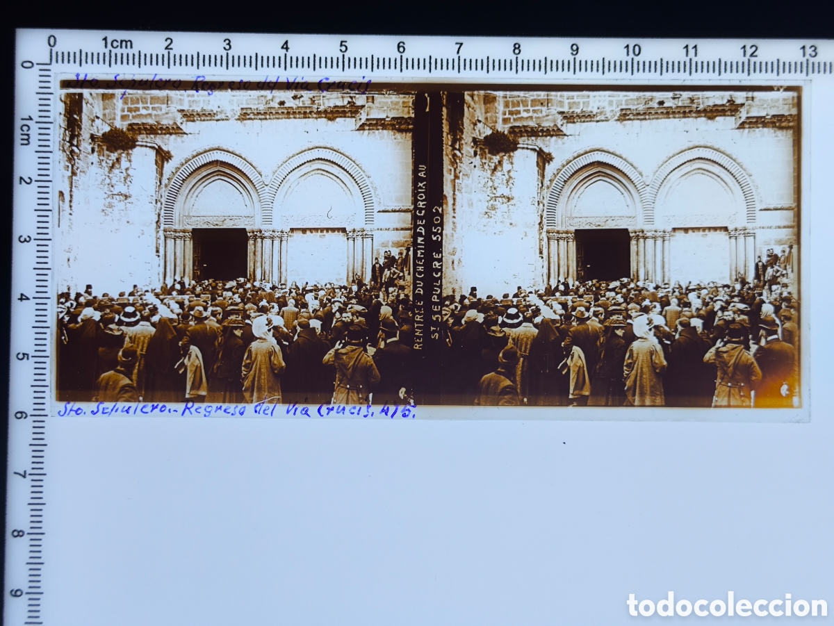 Antique Photography: Antigua placa cristal vidrio estereosc&oacute;pico Bas&iacute;lica Santo Sepulcro V&iacute;a Crucis Jerusal&eacute;n Palestina