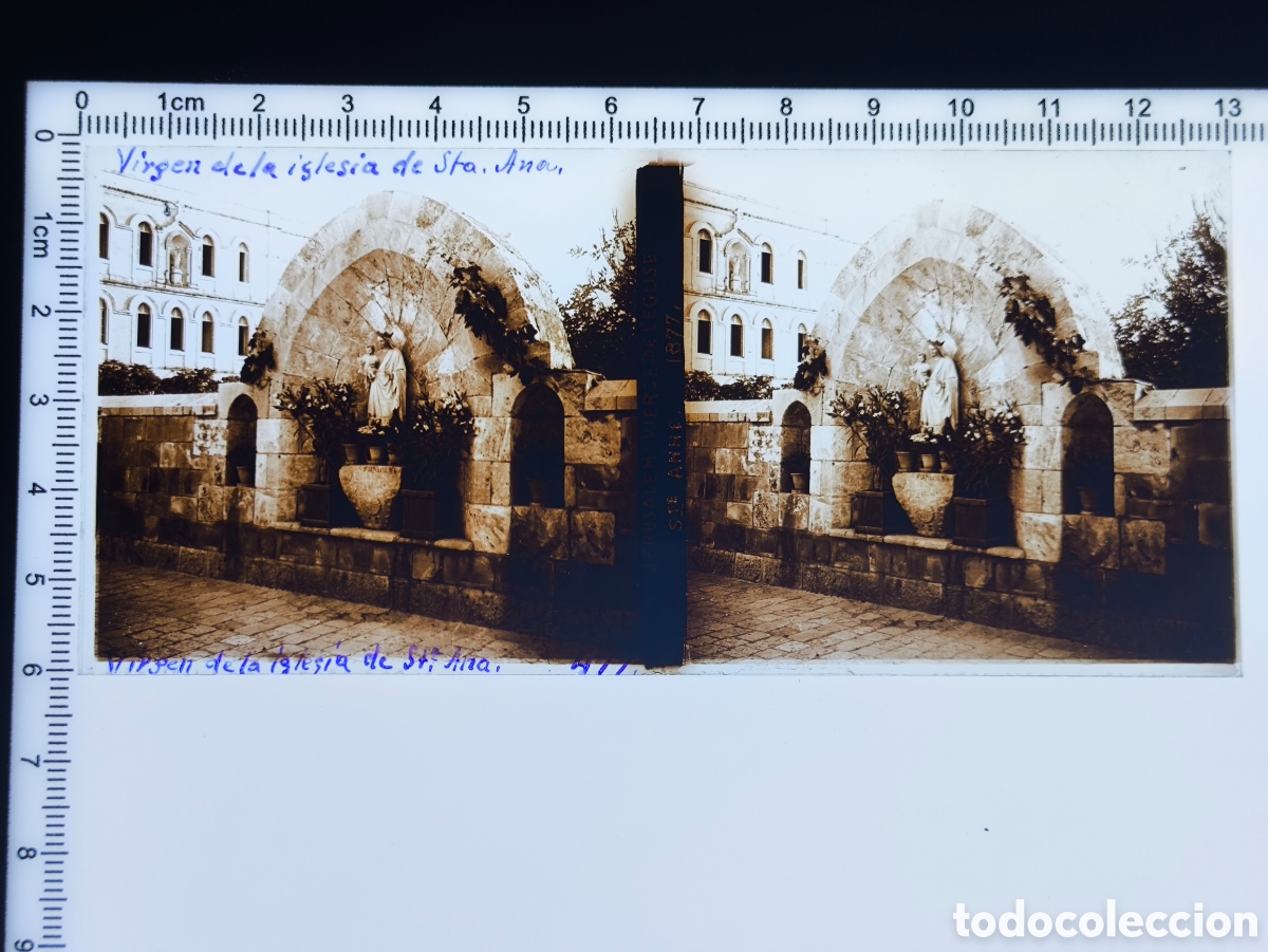 Antique Photography: Antigua placa cristal vidrio estereosc&oacute;pico Virgen de la iglesia de Santa Ana Jerusal&eacute;n Palestina