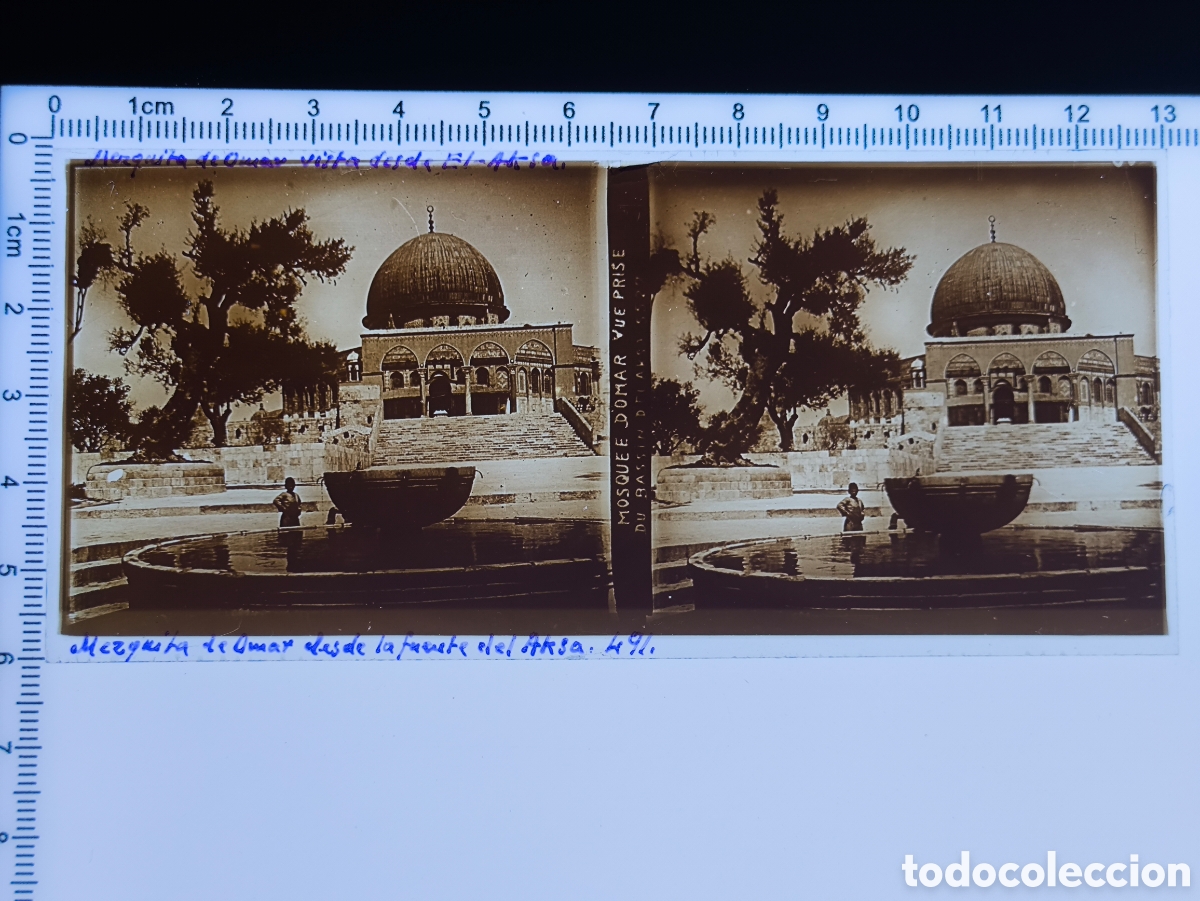 Antique Photography: Antigua placa cristal vidrio estereosc&oacute;pico C&uacute;pula de la Roca Mezquita de Omar Jerusal&eacute;n Palestina