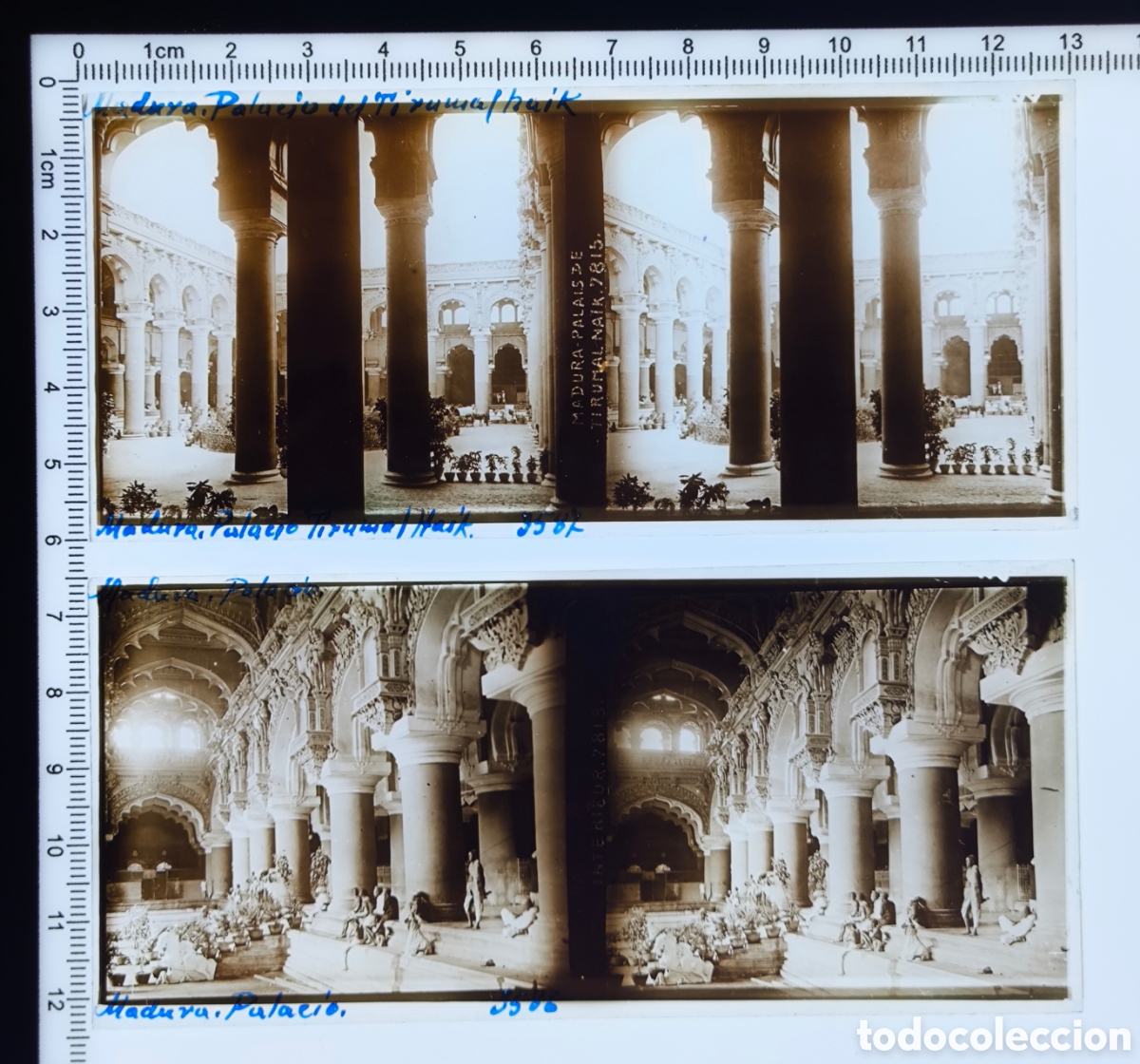 Fotografia antiga: Antiguas placas cristal vidrio estereosc&oacute;pico Palacio Thirumalai Nayakkar Mahal Madurai India