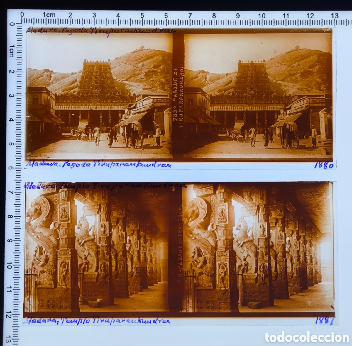 Antique Photography: Antigua placa cristal vidrio estereosc&oacute;pico Templo Subramaniya Swami Thiruparankundram Madurai India