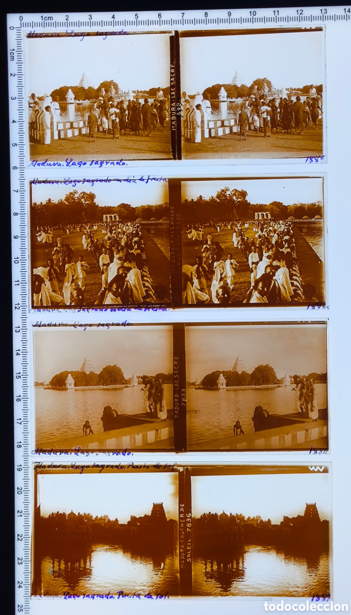 Antique Photography: Antigua placa cristal vidrio estereosc&oacute;pico Lago Sagrado Vandiyur Mariamman Teppakulam Madurai India