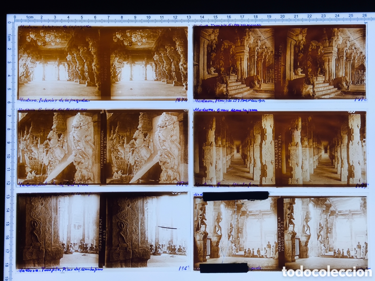 Antique Photography: Placas cristal vidrio estereosc&oacute;pico Pabell&oacute;n Pudhu Mandapam en Templo Meenakshi Amman Madurai India