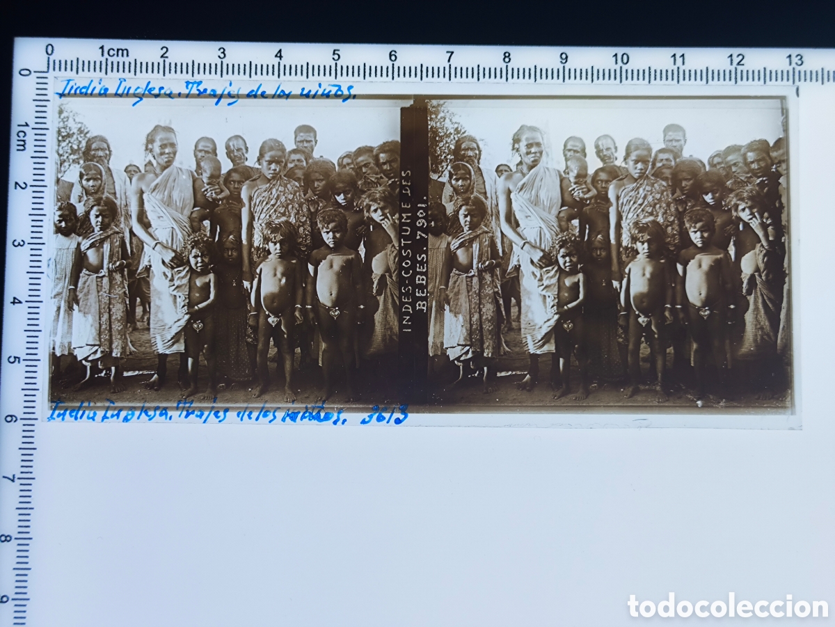Fotograf&iacute;a antigua: Antigua placa cristal vidrio estereosc&oacute;pico Escena Costumbres Nativos &Eacute;poca Colonial Brit&aacute;nica India