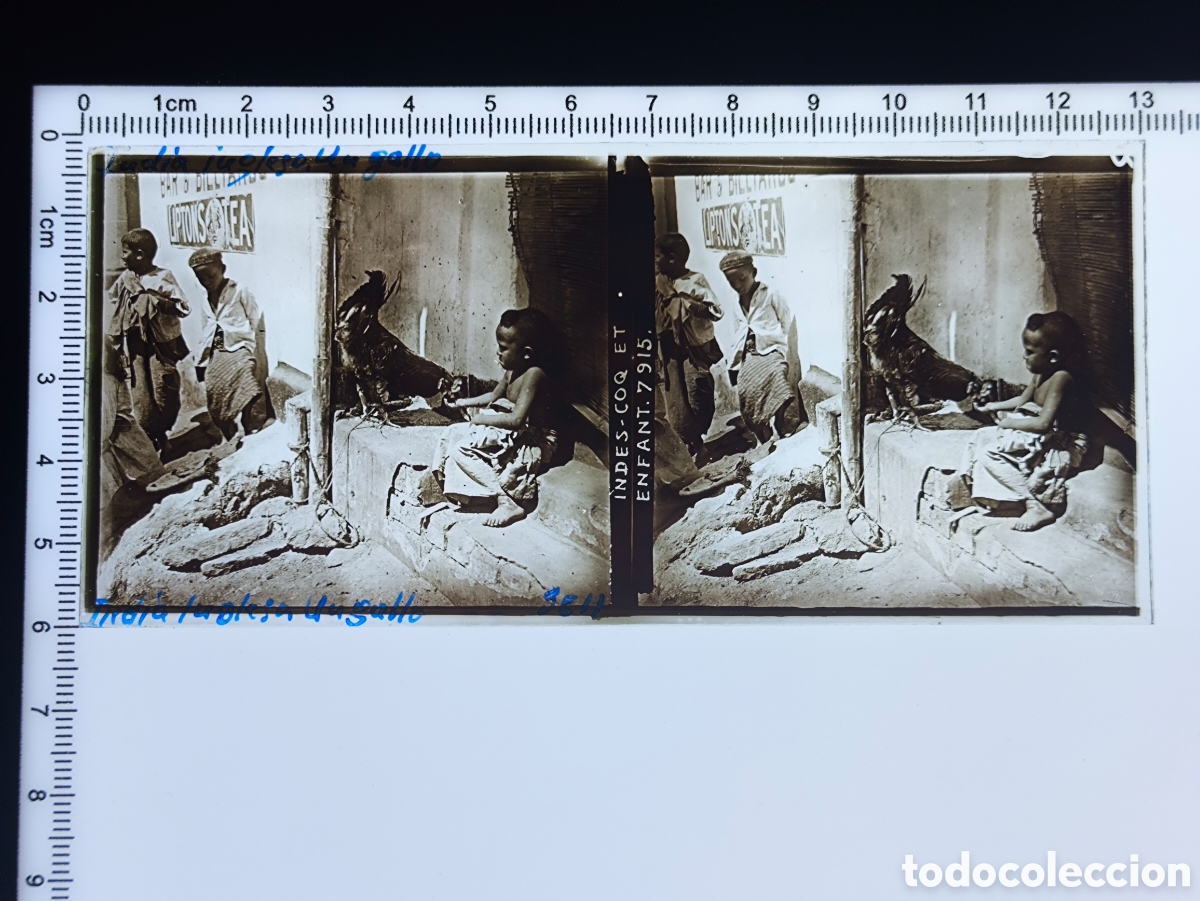 Fotograf&iacute;a antigua: Antigua placa cristal vidrio estereosc&oacute;pico Escena Costumbres Nativos &Eacute;poca Colonial Brit&aacute;nica India