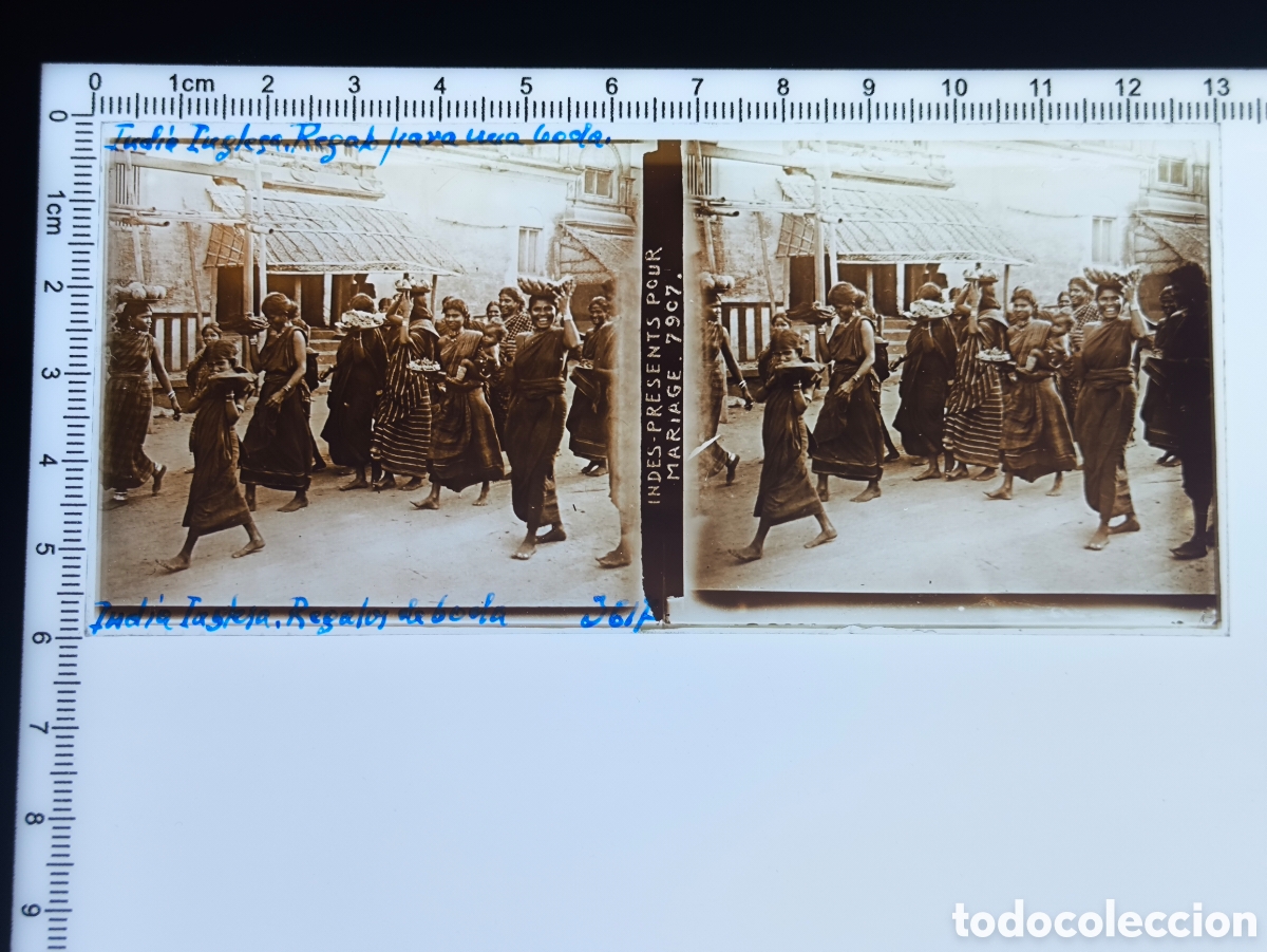 Fotograf&iacute;a antigua: Antigua placa cristal vidrio estereosc&oacute;pico Escena Costumbres Nativos &Eacute;poca Colonial Brit&aacute;nica India