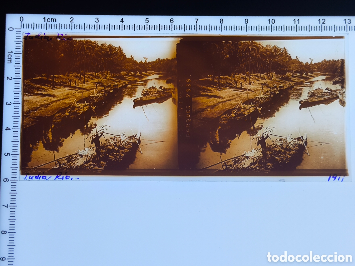 Fotograf&iacute;a antigua: Antigua placa cristal vidrio estereosc&oacute;pico Escena Costumbres Nativos &Eacute;poca Colonial Brit&aacute;nica India
