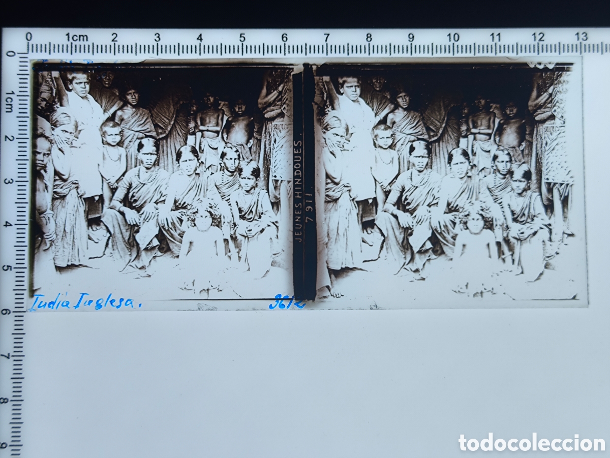 Fotograf&iacute;a antigua: Antigua placa cristal vidrio estereosc&oacute;pico Escena Costumbres Nativos &Eacute;poca Colonial Brit&aacute;nica India