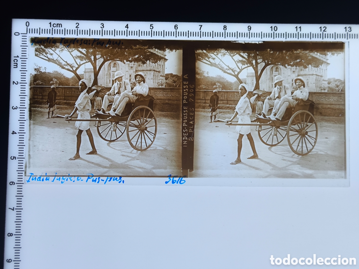 Fotograf&iacute;a antigua: Antigua placa cristal vidrio estereosc&oacute;pico Escena Costumbres Nativos &Eacute;poca Colonial Brit&aacute;nica India