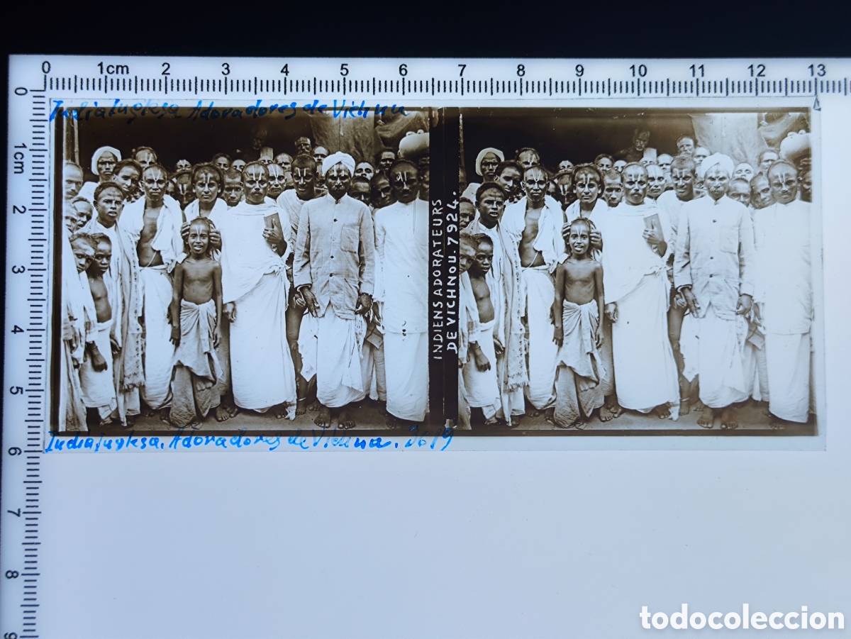 Fotograf&iacute;a antigua: Antigua placa cristal vidrio estereosc&oacute;pico Escena Costumbres Nativos &Eacute;poca Colonial Brit&aacute;nica India
