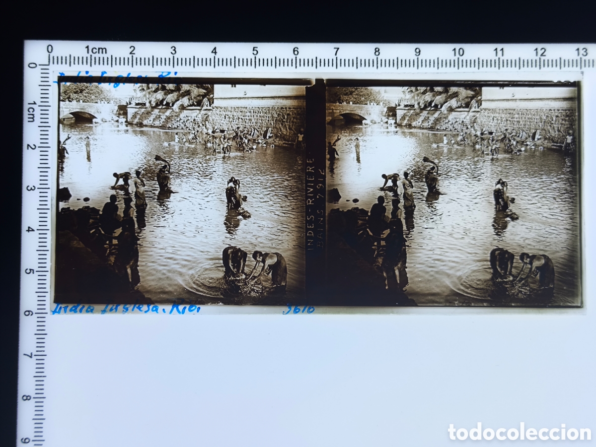 Fotograf&iacute;a antigua: Antigua placa cristal vidrio estereosc&oacute;pico Escena Costumbres Nativos &Eacute;poca Colonial Brit&aacute;nica India