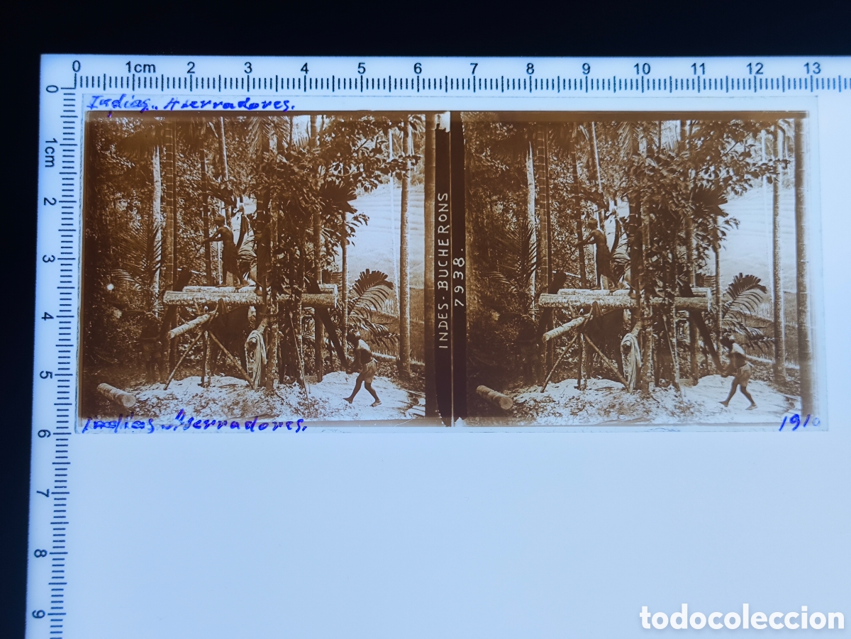 Fotograf&iacute;a antigua: Antigua placa cristal vidrio estereosc&oacute;pico Escena Costumbres Nativos &Eacute;poca Colonial Brit&aacute;nica India