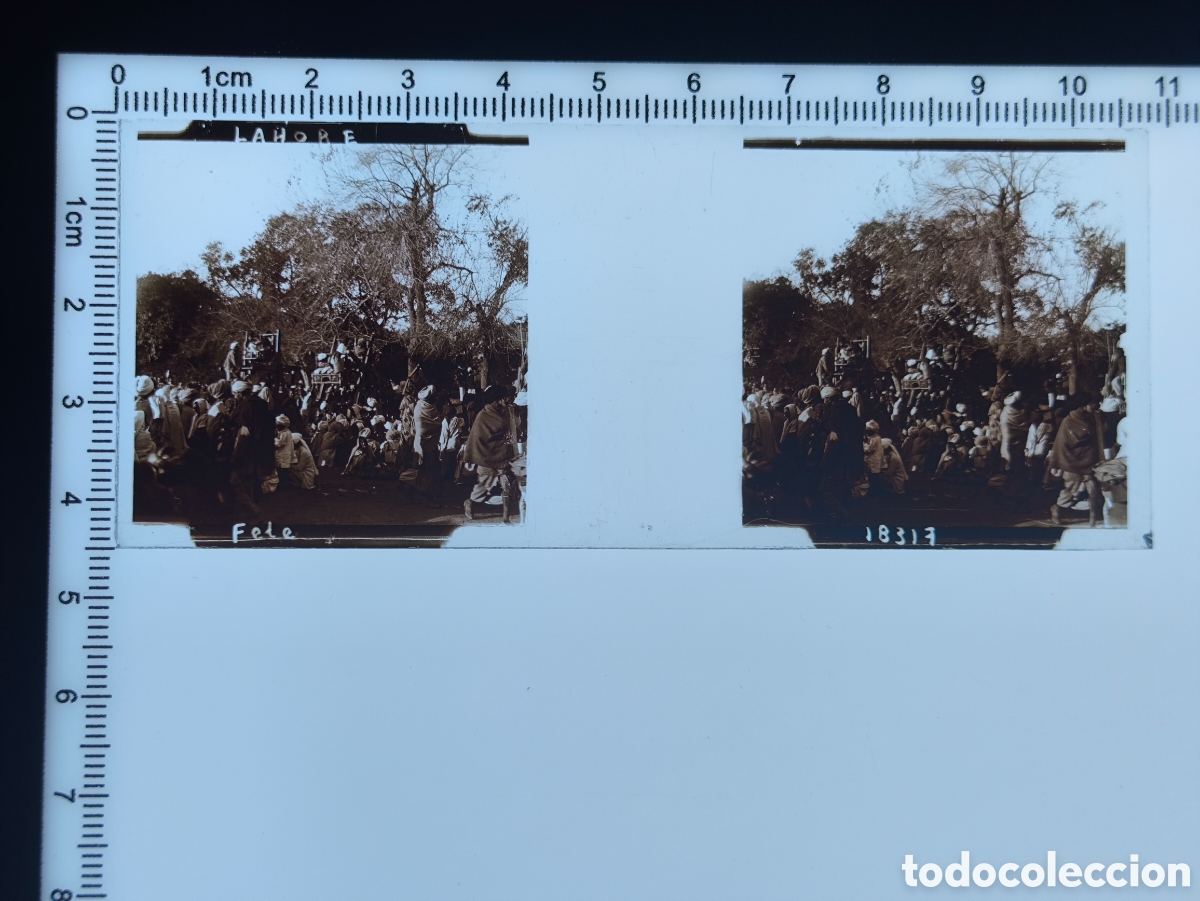 Fotograf&iacute;a antigua: Antigua placa cristal vidrio estereosc&oacute;pico Escena Costumbres Nativos &Eacute;poca Colonial Brit&aacute;nica India