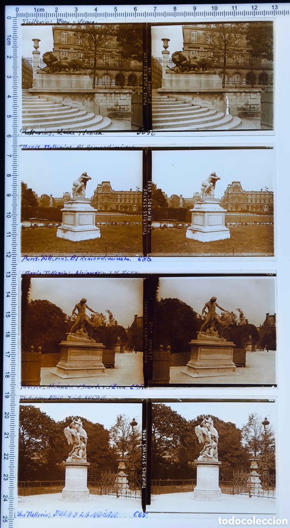 Fotografia antiga: Lote 20 Antiguas placas cristal vidrio estereosc&oacute;pico Estatuas Jard&iacute;n de las Tuller&iacute;as Par&iacute;s Francia