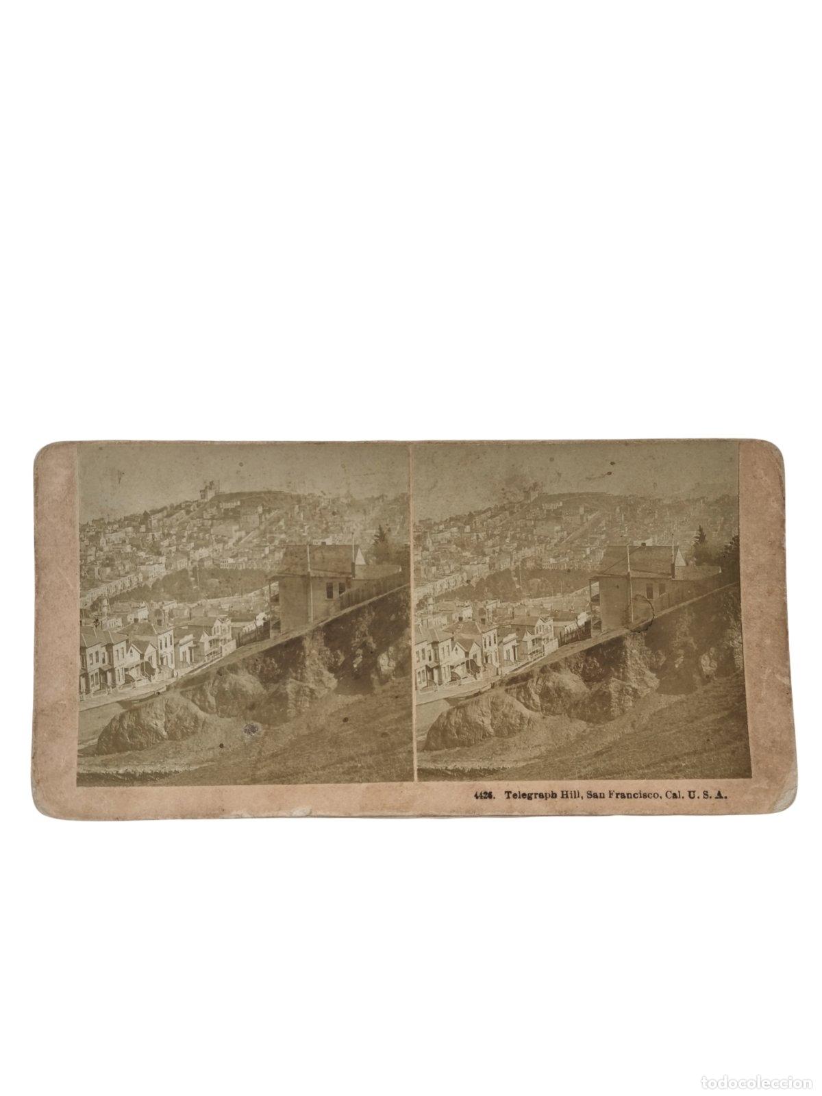 Fotograf&iacute;a antigua: Foto Estereosc&oacute;pica Antigua. Telegraph Hill San Francisco Cal U.S.A. Vista Urbana California. Kilbur