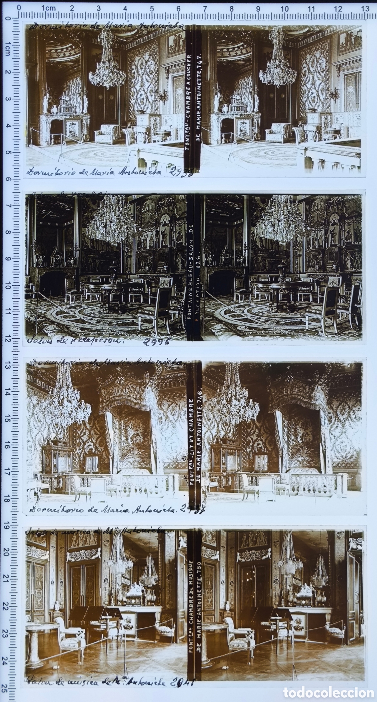 Alte Fotografie: 21 placas cristal vidrio estereosc&oacute;pico Palacio de Fontainebleau Estancias Mar&iacute;a Antonieta Francia