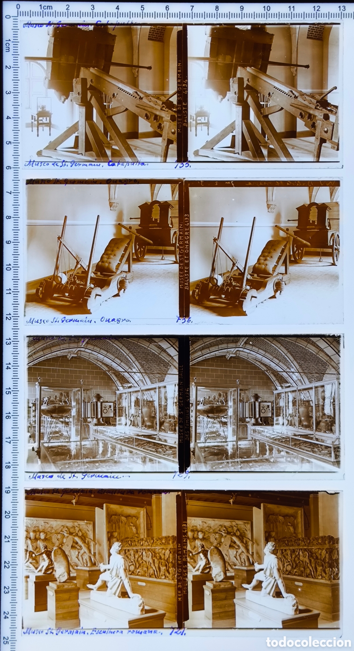 Alte Fotografie: 16 Antiguas placas cristal vidrio estereosc&oacute;pico Museo Arqueol&oacute;gico Nacional Saint Germain Francia