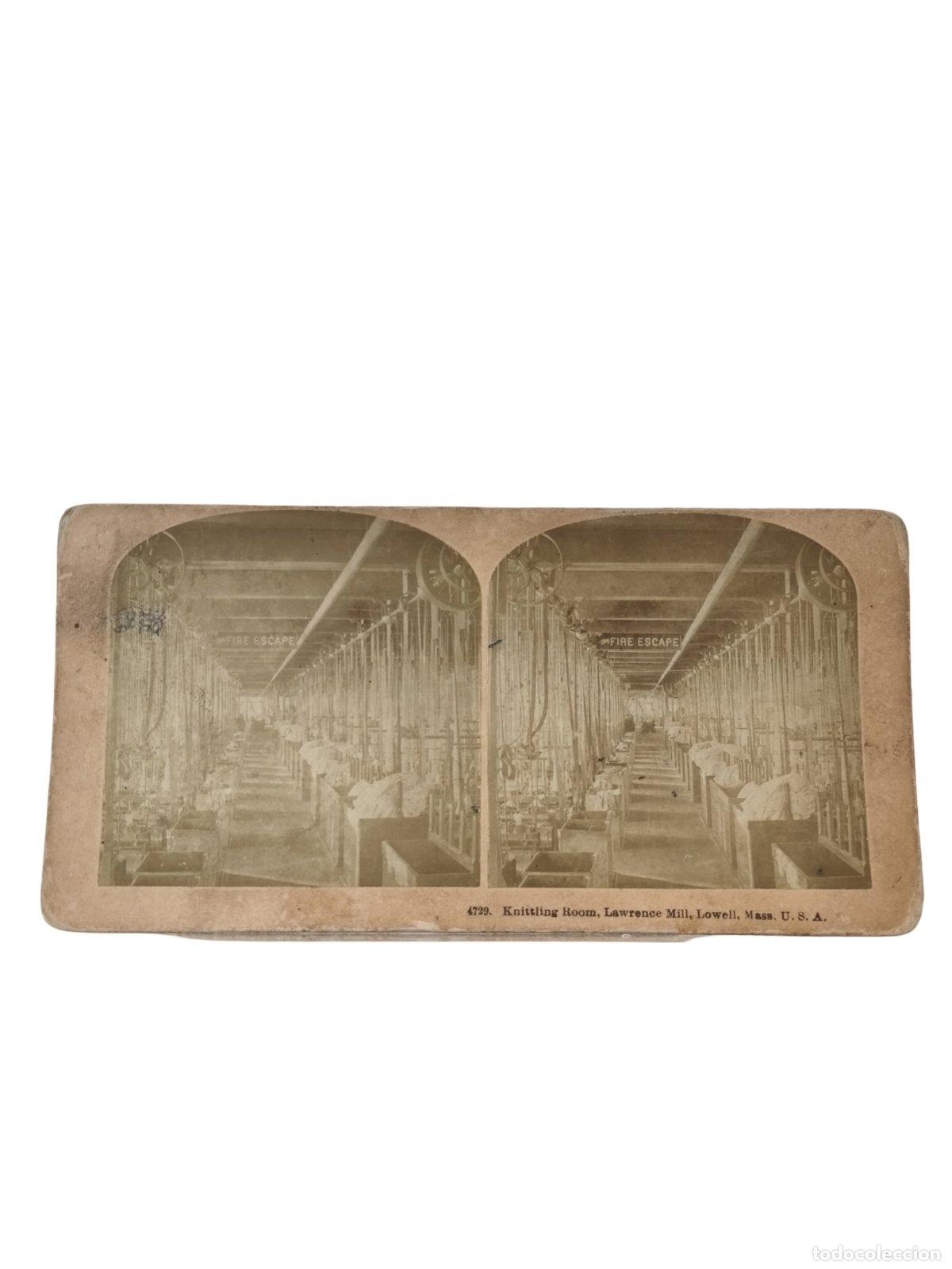 Fotografia antica: Foto Estereosc&oacute;pica Antigua. Knitting Room Lawrence Mill Lowell Mass U.S.A. Revoluci&oacute;n Industrial Te