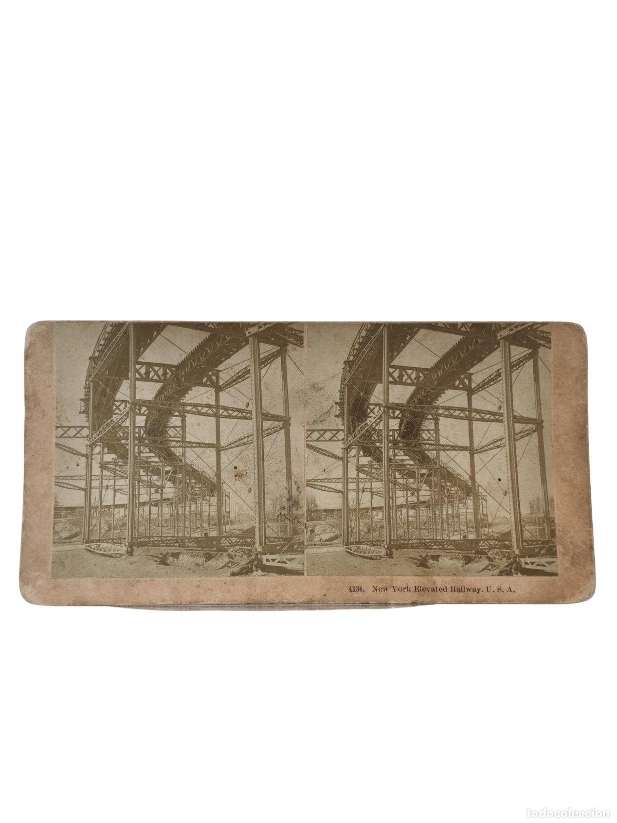 Foto Estereoscópica Antigua. New York Elevated Railway U.S.A. Ferrocarril Ele...