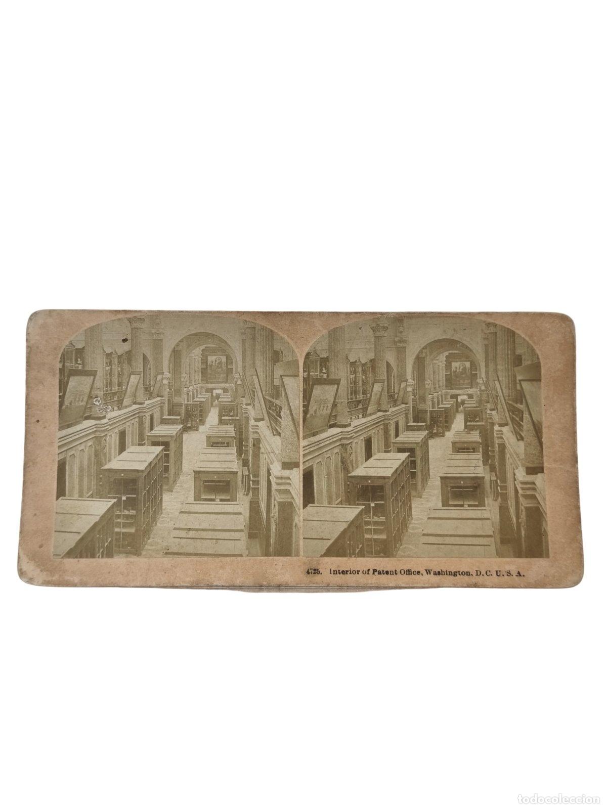 Fotografia antica: Foto Estereosc&oacute;pica Antigua. Interior of Patent Office Washington D.C. U.S.A. Oficina de Patentes EE