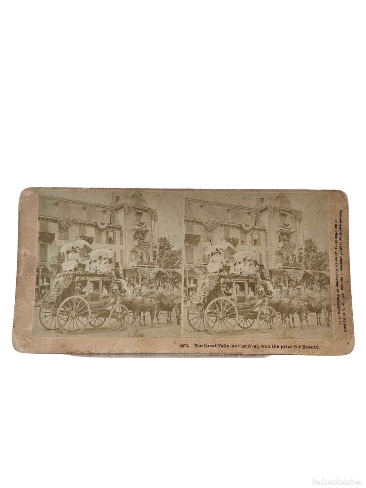 Foto Estereoscópica Antigua. The Great Tally-ho Carnival Carroza Decorada Des...