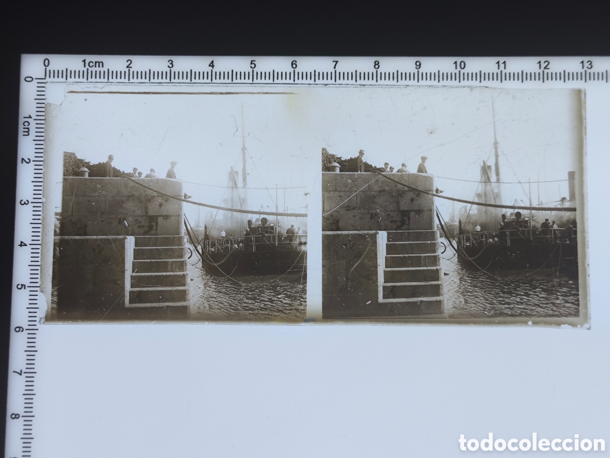 Fotografia antiga: Antigua placa cristal vidrio estereosc&oacute;pico Barco de Vapor Noruego DS Havgard Kristiania