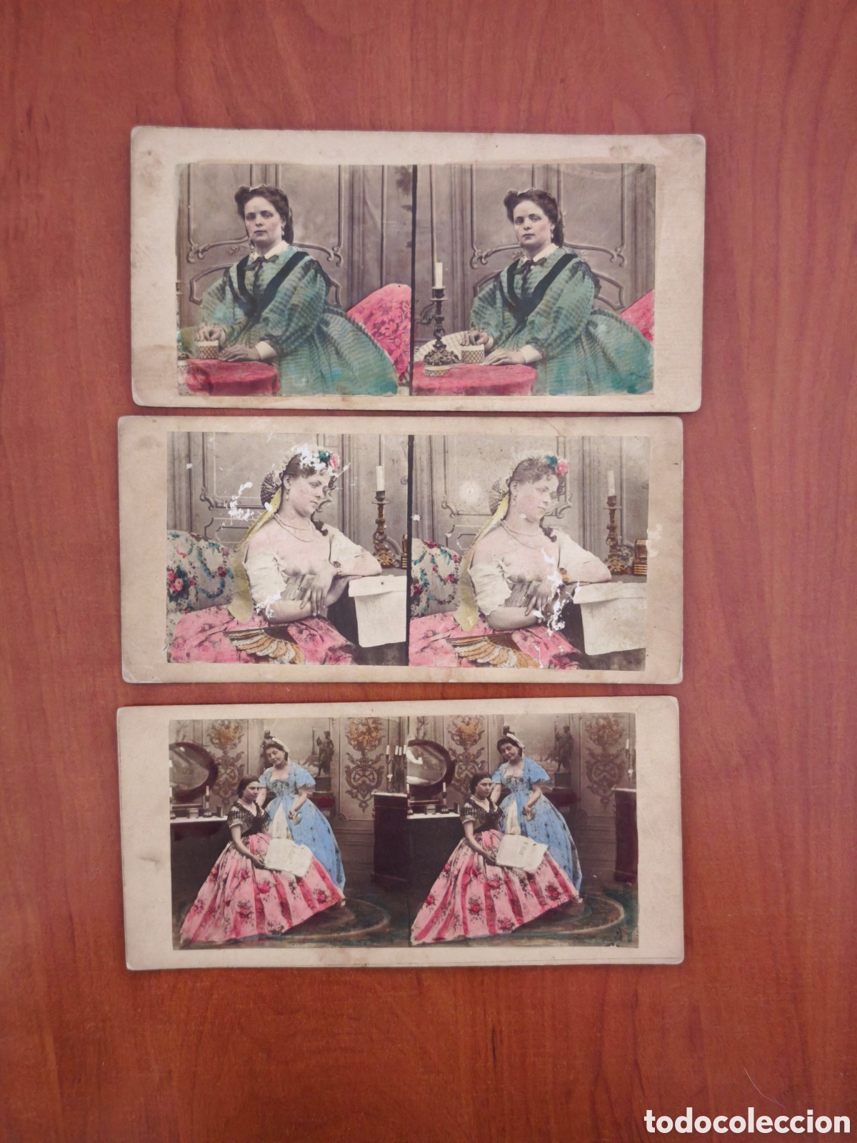 Fotografia antiga: 3 Fotos Estereosc&oacute;picas Coloreadas siglo XIX