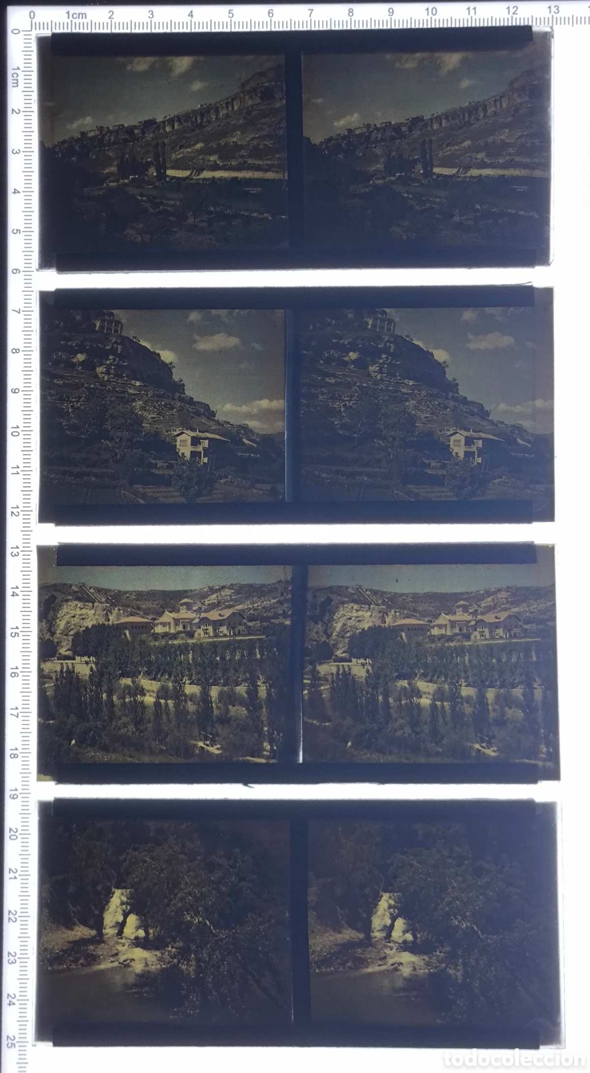 Fotograf&iacute;a antigua: Antigua placa cristal vidrio estereosc&oacute;pico Poblado Salto de Villalba Central Hidroel&eacute;ctrica Cuenca