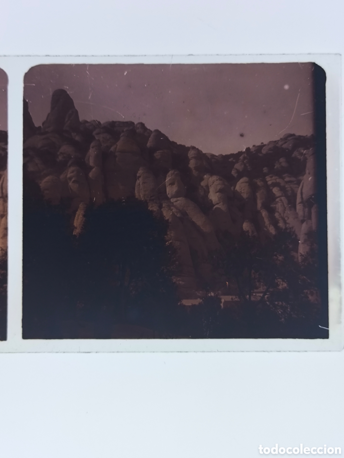 Fotograf&iacute;a antigua: Antigua placa cristal vidrio estereosc&oacute;pico Roques de la Sant&iacute;ssima Trinitat Montserrat Barcelona