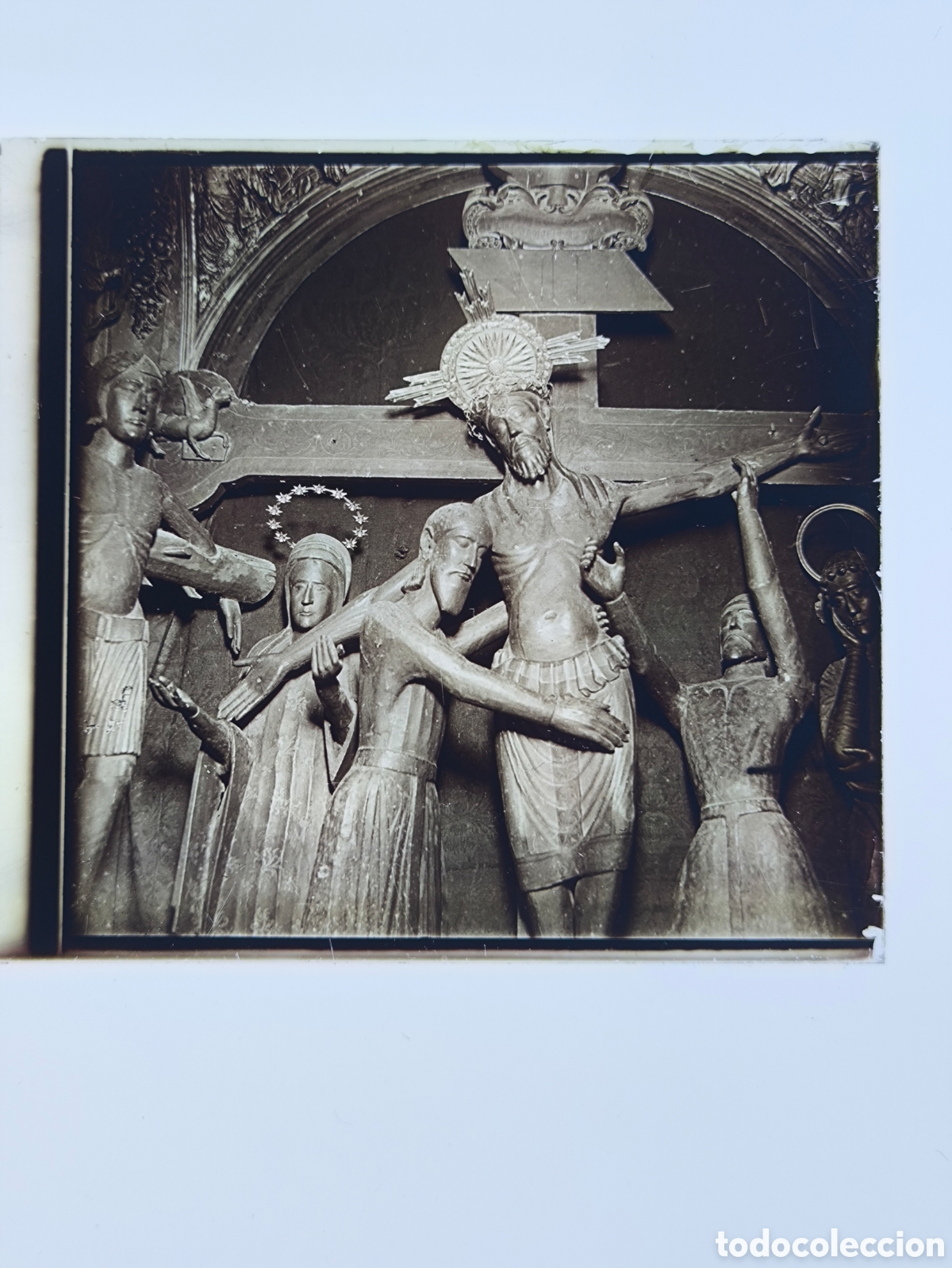 Fotograf&iacute;a antigua: Antigua placa cristal vidrio estereosc&oacute;pico Sant&iacute;ssim Misteri Sant Joan de les Abadesses Gerona