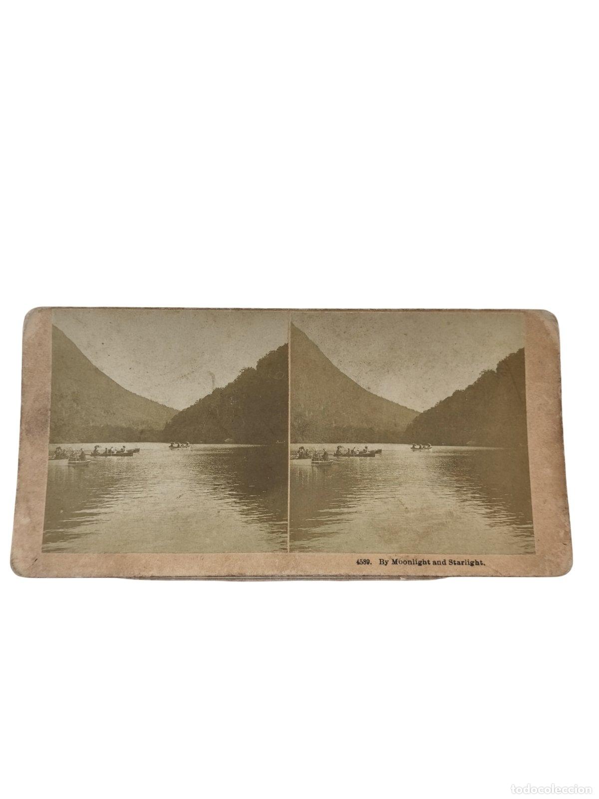 Foto Estereoscópica Antigua. By Moonlight and Starlight Lago Embarcaciones. K...