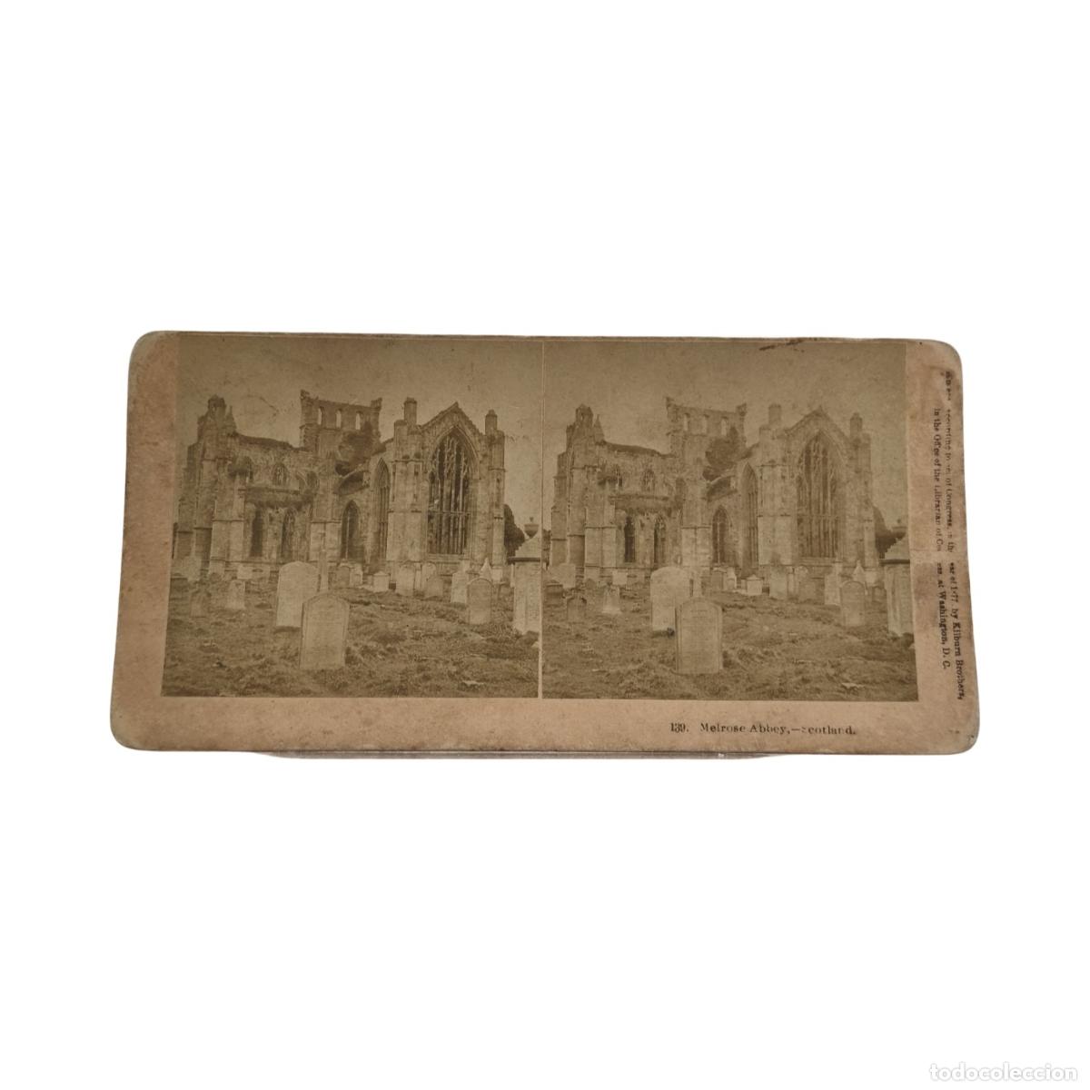 Fotograf&iacute;a antigua: Foto Estereosc&oacute;pica Antigua. Melrose Abbey Scotland Abad&iacute;a de Melrose Escocia Cementerio Ruinas. Kil