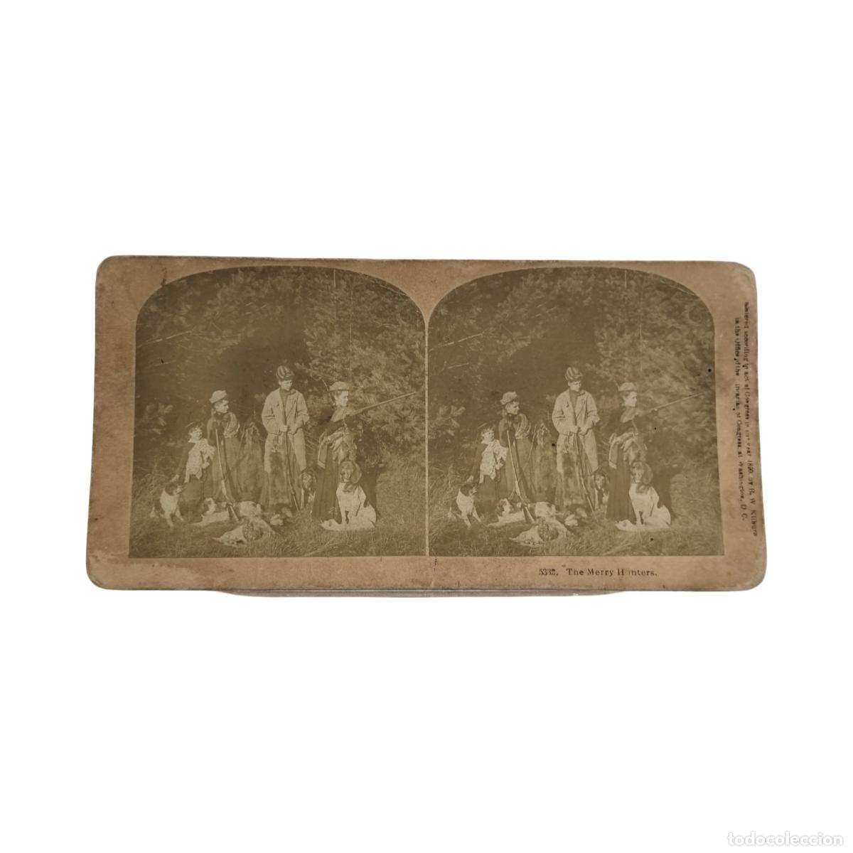 Fotograf&iacute;a antigua: Foto Estereosc&oacute;pica Antigua. The Merry Hunters Cazadores Perros de Caza Escopetas Caza Mayor. Kilbur