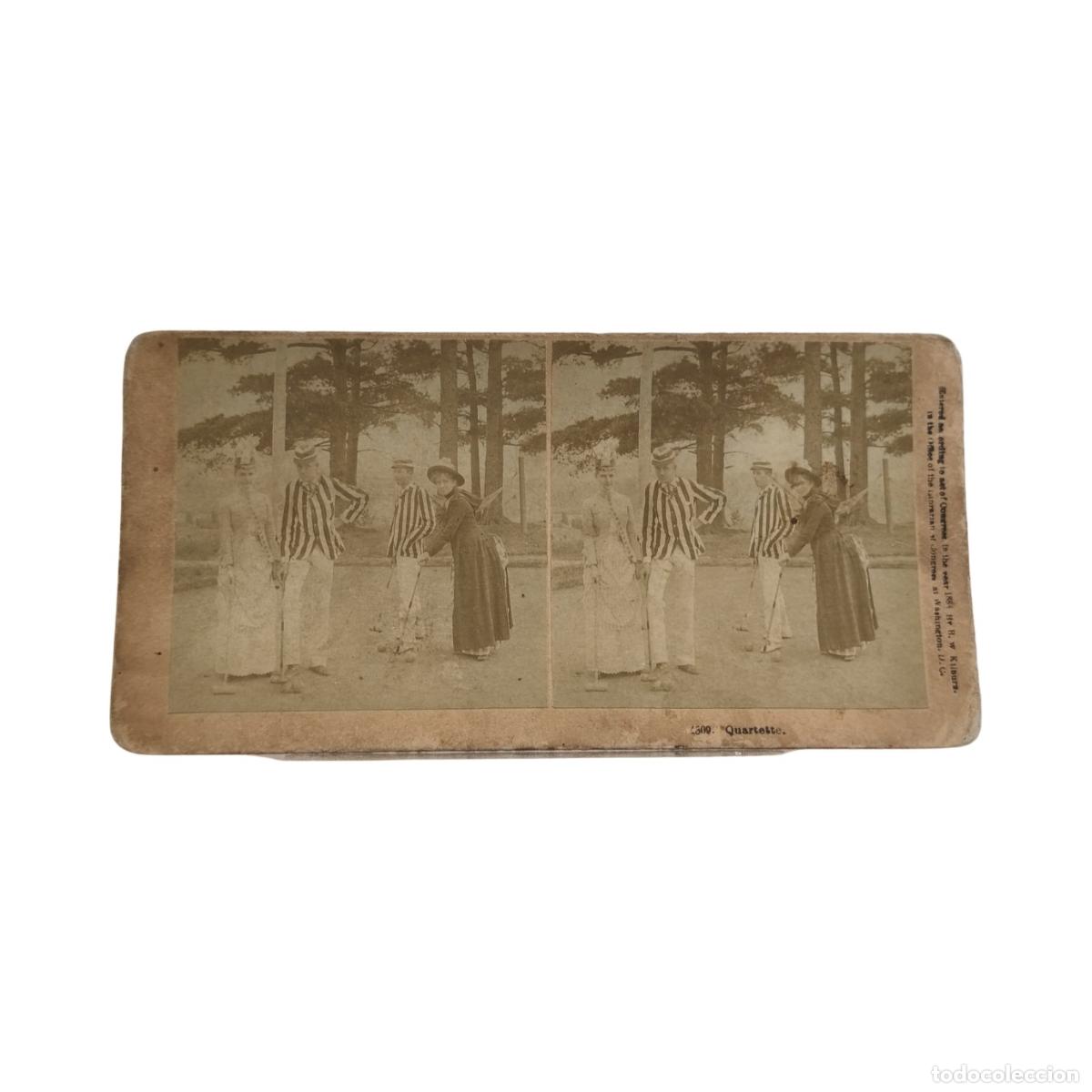 Fotograf&iacute;a antigua: Foto Estereosc&oacute;pica Antigua. Quartette Jugadores de Croquet Moda Victoriana Deporte. Kilburn Brother
