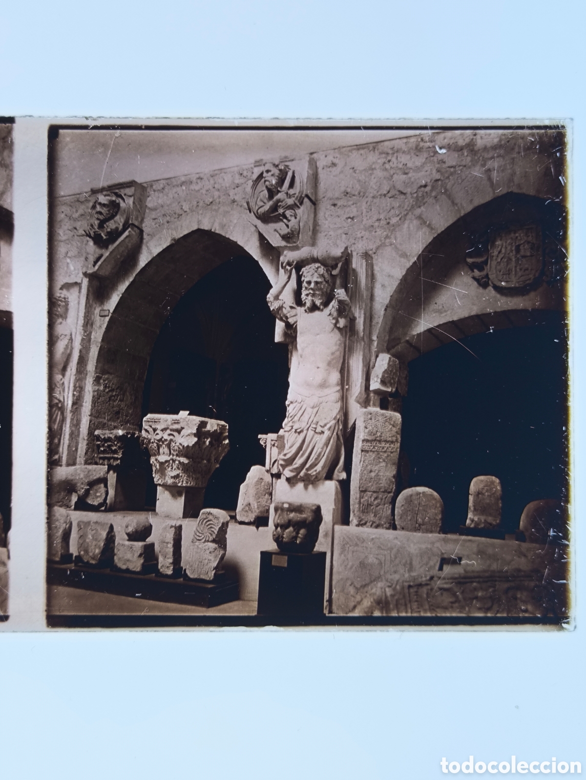 Fotograf&iacute;a antigua: Antigua placa cristal vidrio estereosc&oacute;pico Arco de Santa Mar&iacute;a Museo Arqueol&oacute;gico Burgos