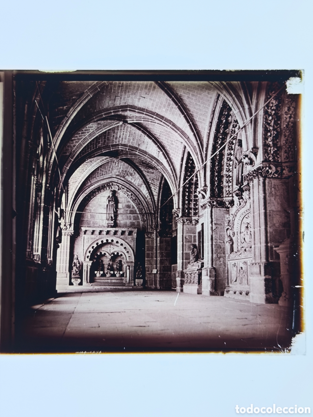 Fotograf&iacute;a antigua: Antigua placa cristal vidrio estereosc&oacute;pico Claustro Alto Catedral de Burgos