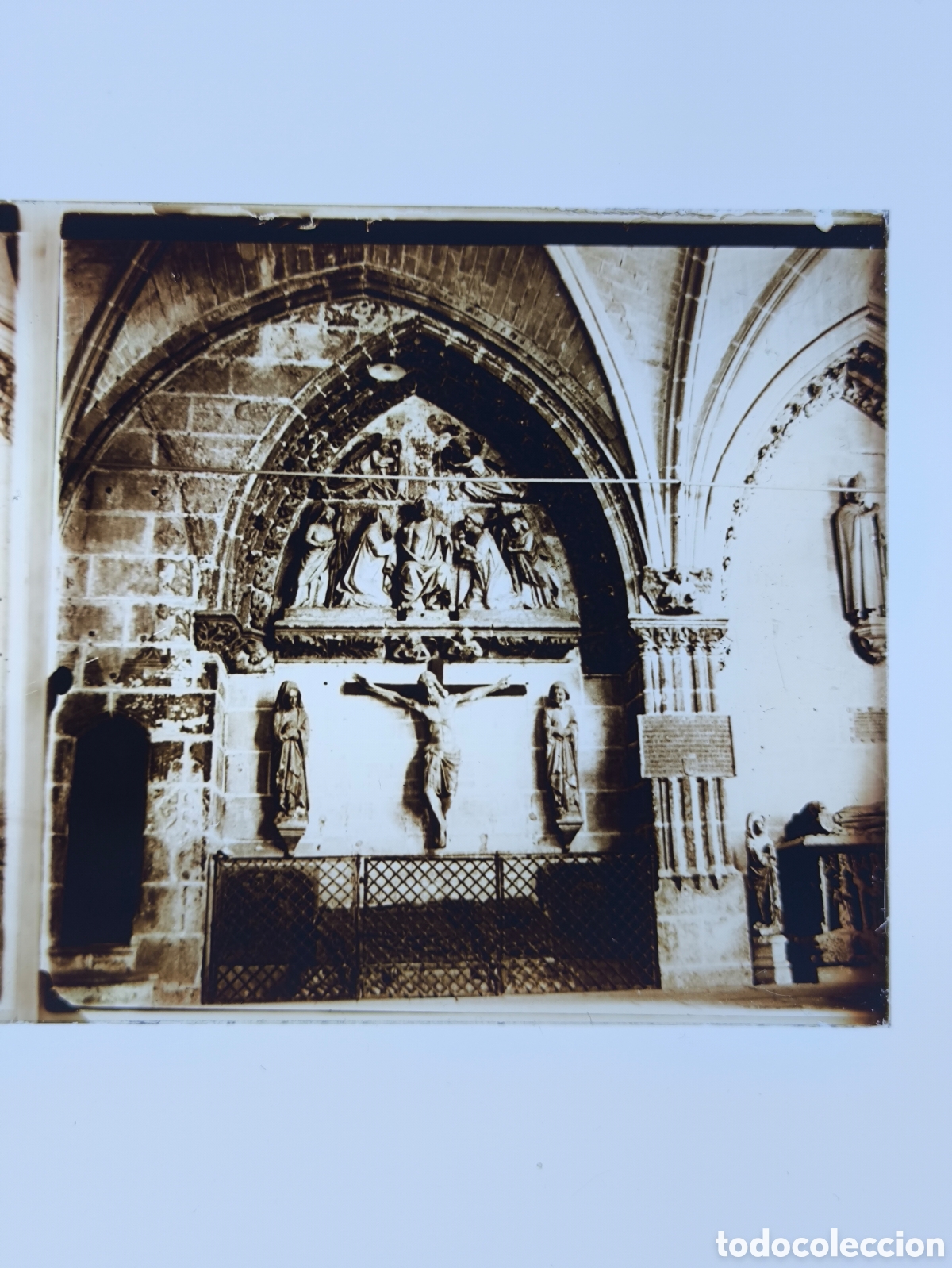 Fotograf&iacute;a antigua: Antigua placa cristal vidrio estereosc&oacute;pico Sepulcro Can&oacute;nigo Pedro Mart&iacute;nez Gadea Catedral Burgos